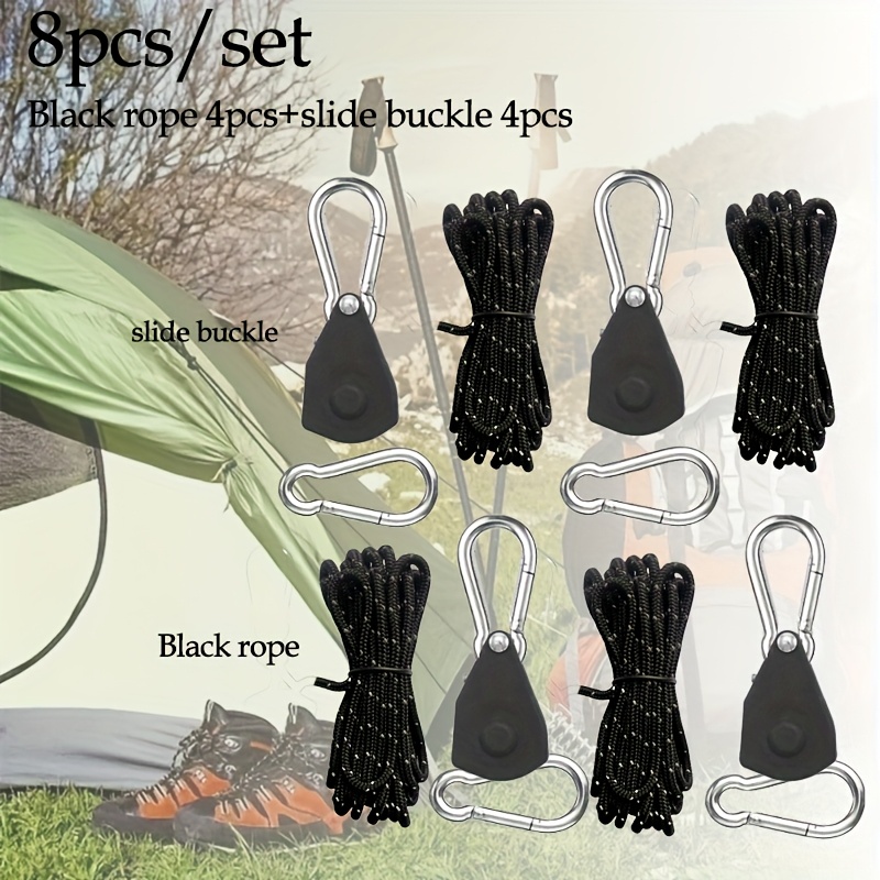 TEMU 8pcs Set (4pcs Wheels And 4pcs Ropes) Or 4pcs Set (2pcs Wheels And 2pcs Ropes) 157.48 Inches Metal Pulley Camping Tent Fixed Rope, With