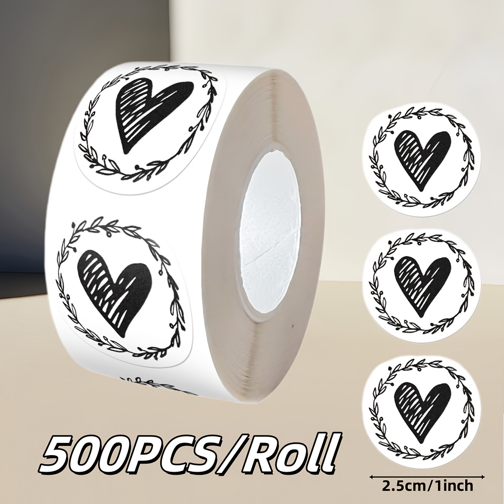 500pcs Round Roll Black Heart Stickers For Valentine's Day Holiday Decoration, Gift Artwork, And Envelope Sealing