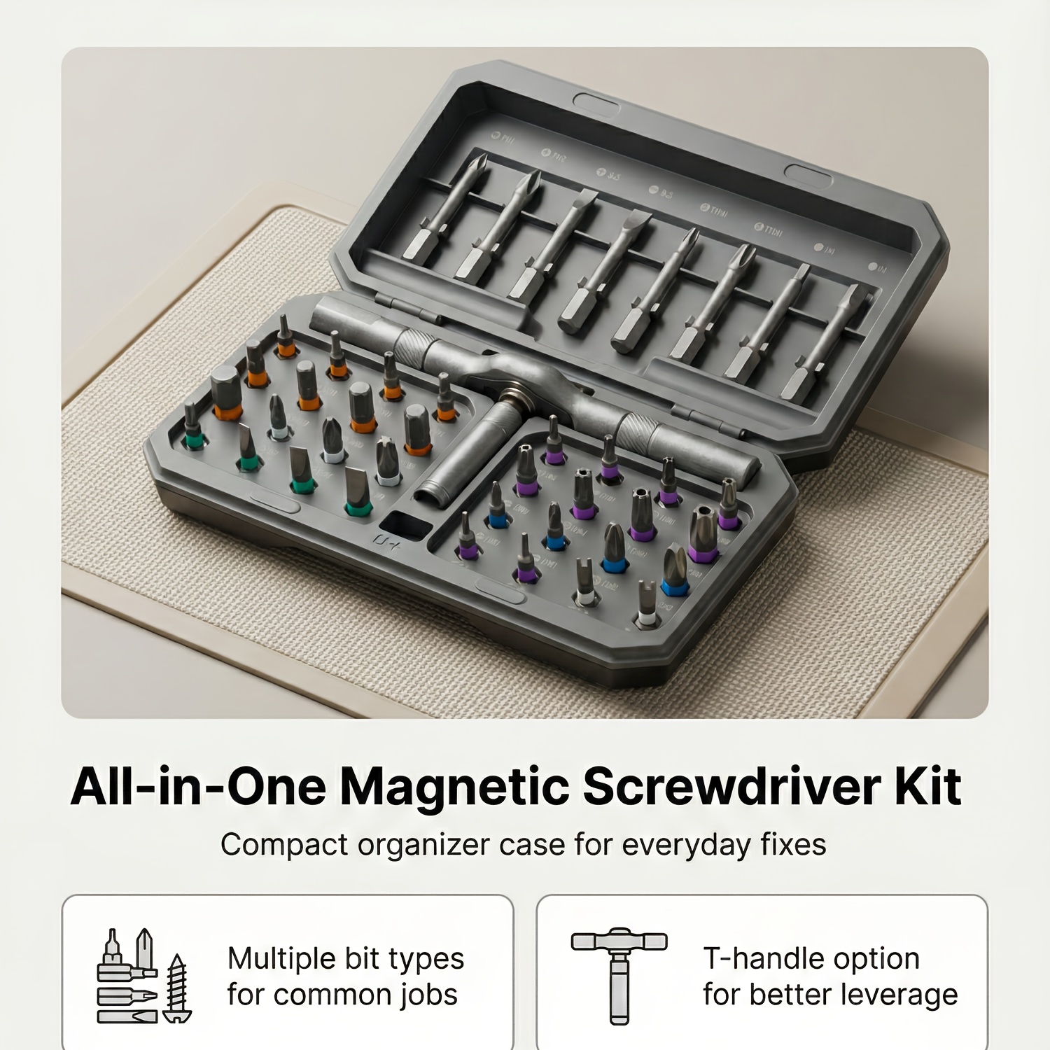42 in 1 magnetic screwdriver set multi bit ratchet drive tool kit with detachable handle portable compact repair set for furniture electronics bicycle maintenance metal hexagonal no battery required Product details 1