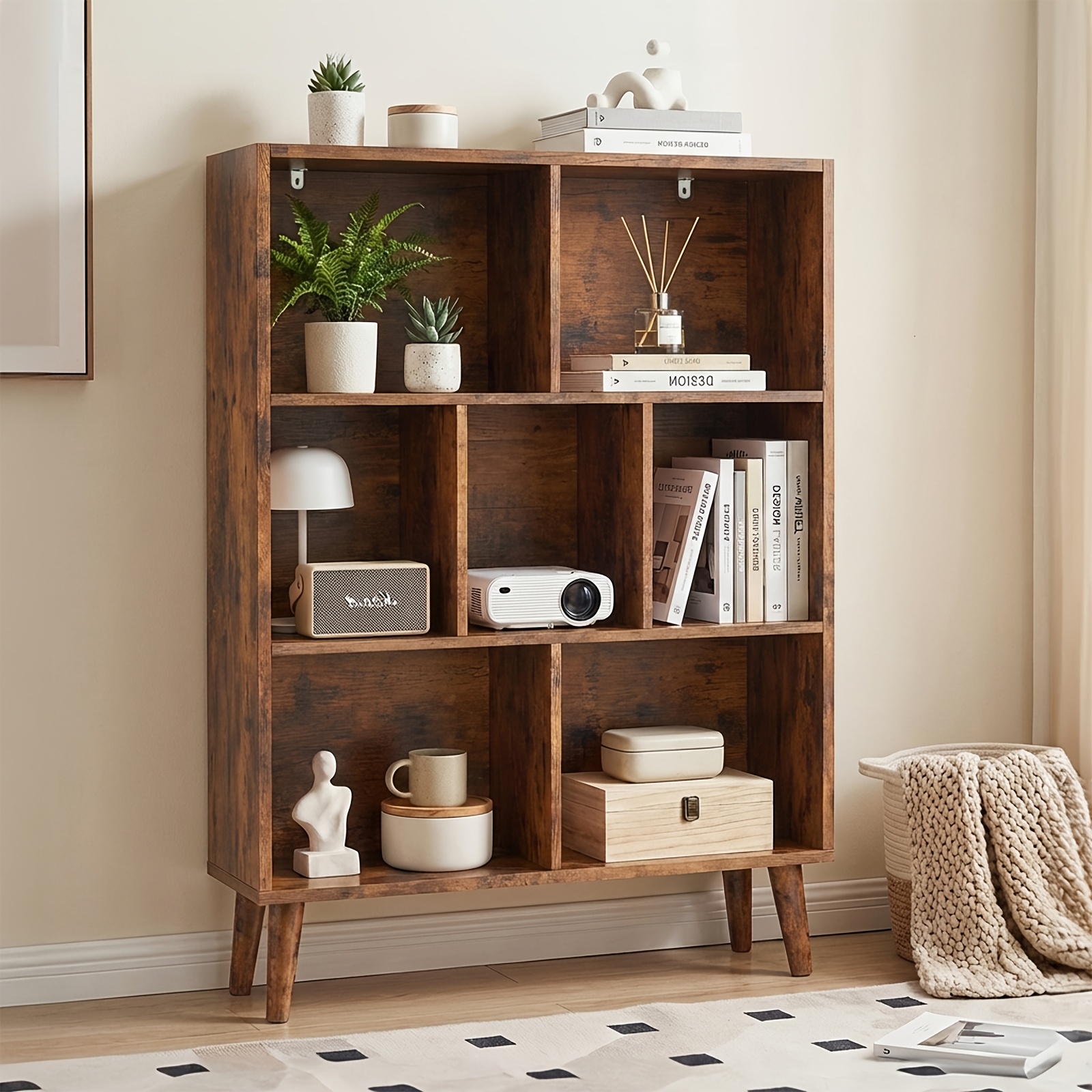 7-Cube Storage Bookshelf | 3-Tier Modern Wooden Bookcase
