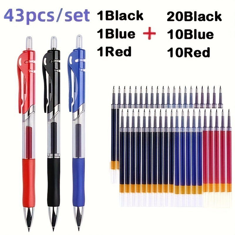 TEMU 1 Set Of 43pcs Gel Pen And Refill Set, Stationery Writing Pen /red/ Ink 0.5mm Ballpoint Pen Office Supplies 3 Pens + 40 Refills