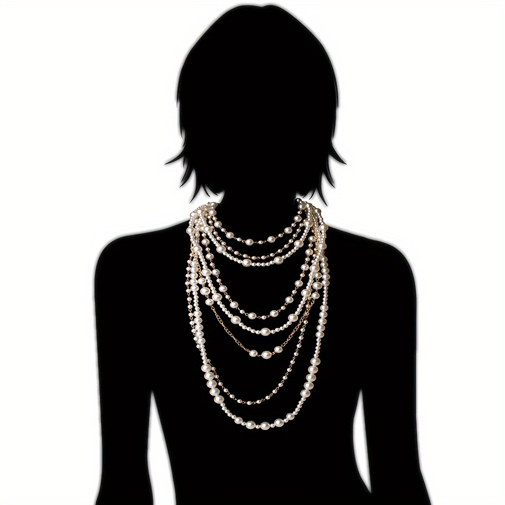 

Bohemian Style Multilayer Pearl Long Sweater Chain Necklace Earrings Set, Sexy Layered Jewelry Accessories For Women, Bohemian Jewelry