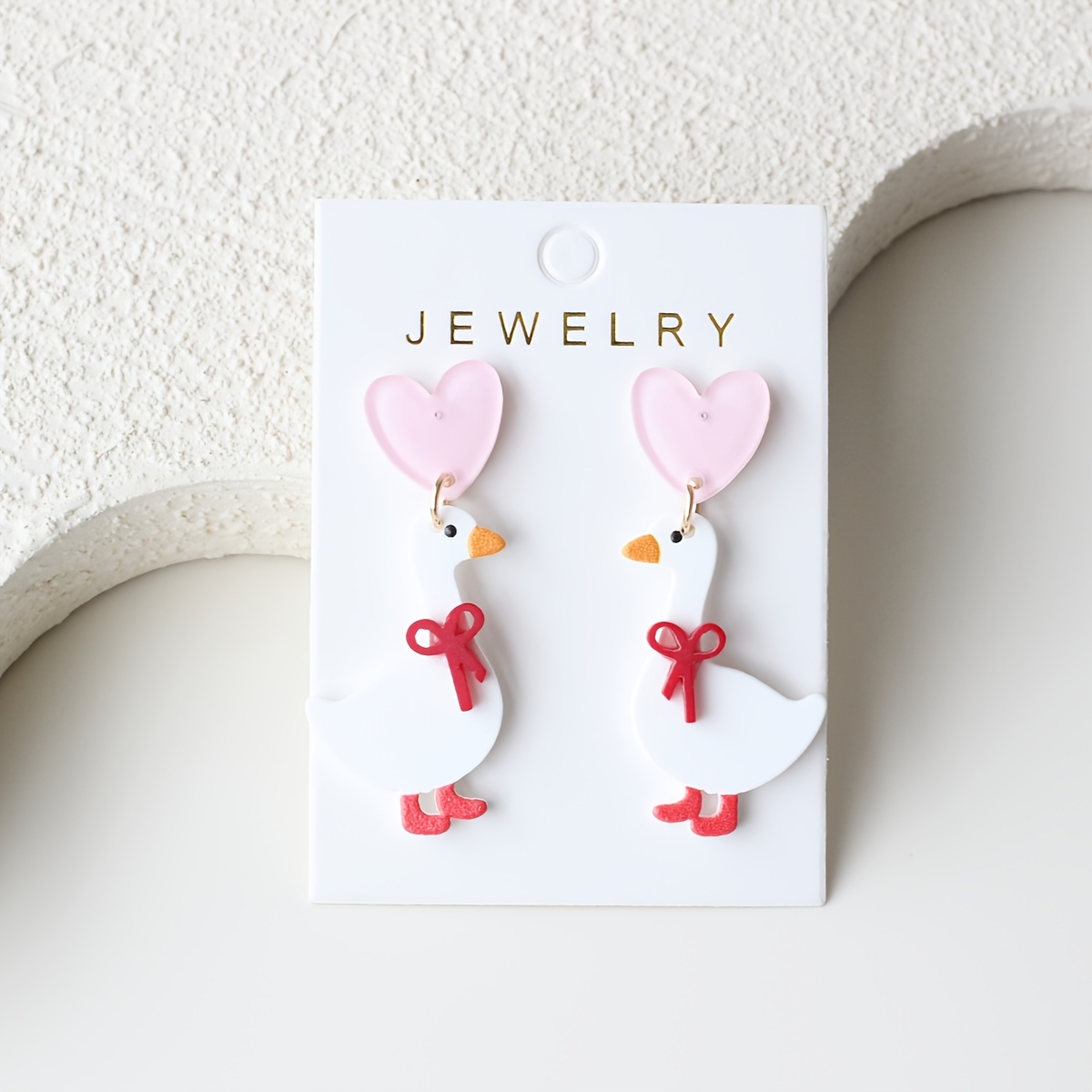 TEMU 1 Pair Red Bow Duck Pink Heart Stud Earrings Acrylic Women' Earrings Pottery Texture Vacation Elegant Cute Suitable For Parties Celebrations