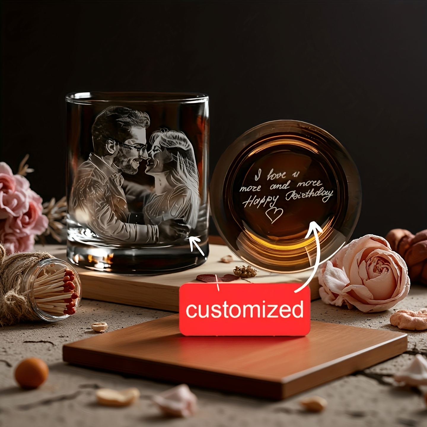 TEMU Bicchiere da Whisky Personalizzato con Foto e Messaggio - Regalo di Anniversario, Matrimonio, Compleanno per Lui - Bicchiere Durevole e