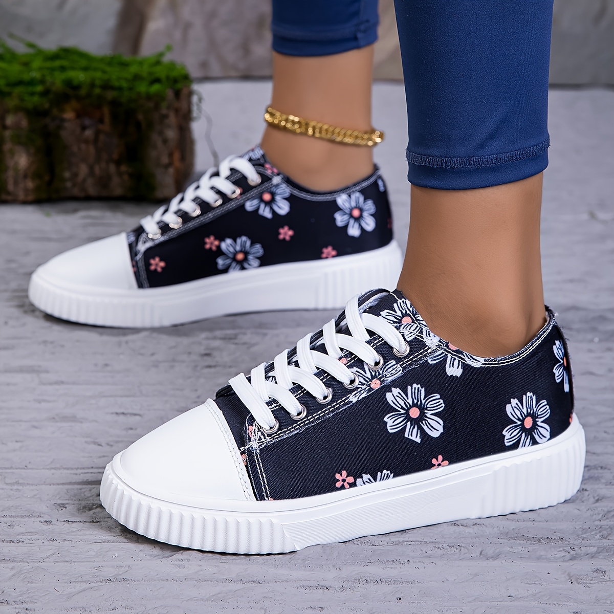 Women'S Fashion Sneakers - Casual Slip-On Sneakers with Floral Pattern, Comfortable Flat, Breathable, Low-Top, Round Toe, All-Season Sneakers, Casual Footwear | Floral Sneakers | Comfortable Sneakers
