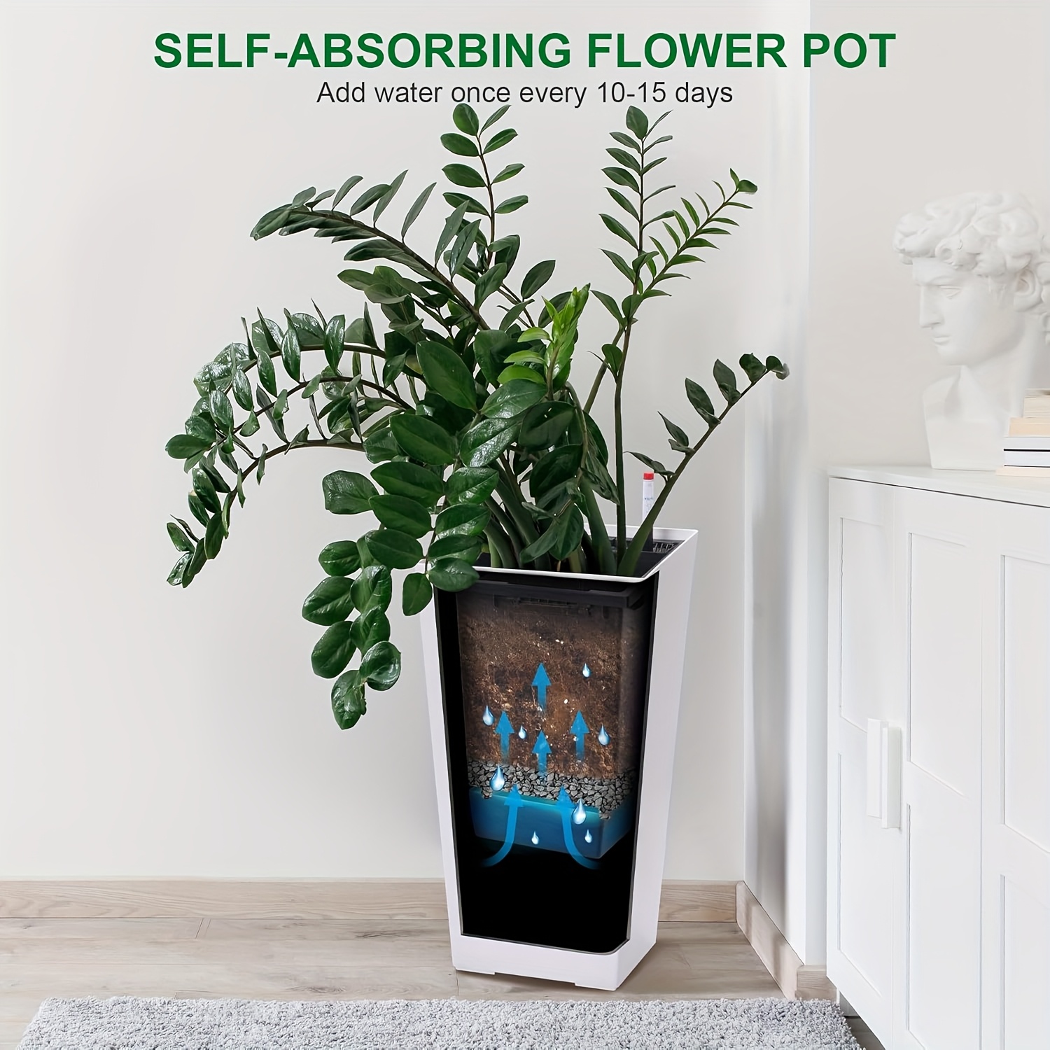 set of 2 planters, each 22.4 inches tall, suitable for indoor and outdoor  use. feature high sides for front , with drainage holes, a water level  monitor, an inner bucket | Shop