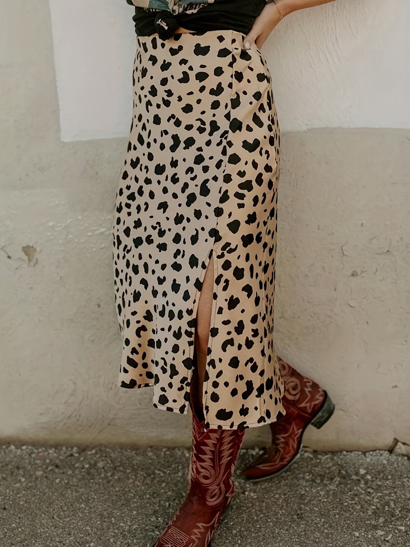 elegant leopard print knit skirt detail polyester Temu Malta