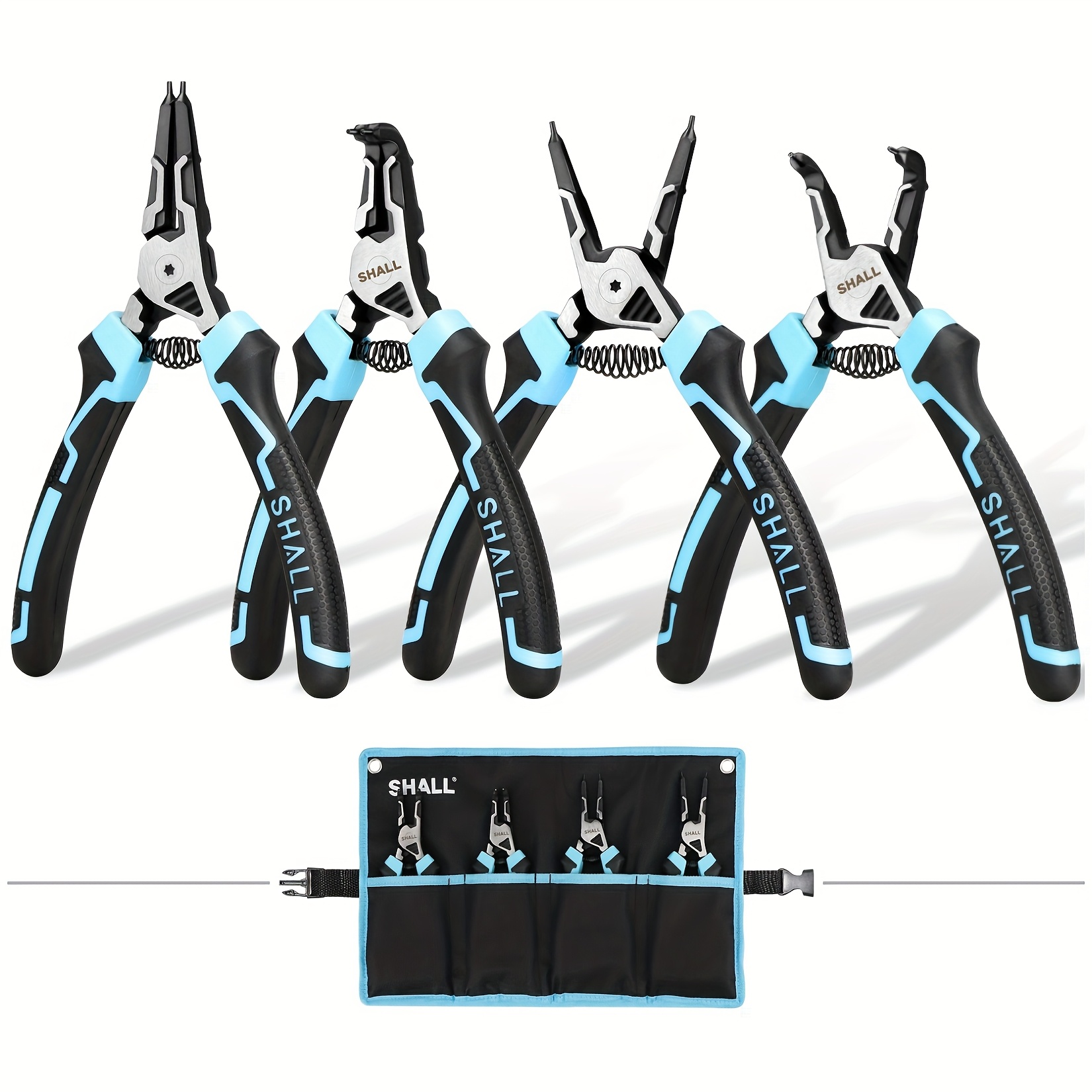 Temu – TEMU Snap Ring Pliers Set, 4pcs Heavy Duty 7-inch Internal External Circlip Pliers, Straight Bent Pliers Lock Ring Pliers 5/64″ Tip, Reverse Pliers