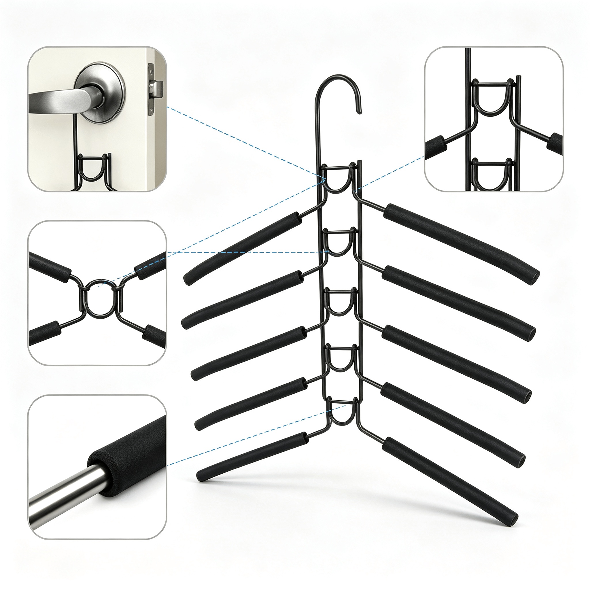 TEMU 2pcs Heavy-duty Space-saving Hangers For Hanging 10pcs Clothes - Metal Hangers [2-set], With Anti-slip Foam Padding, Stackable Expansion Design,