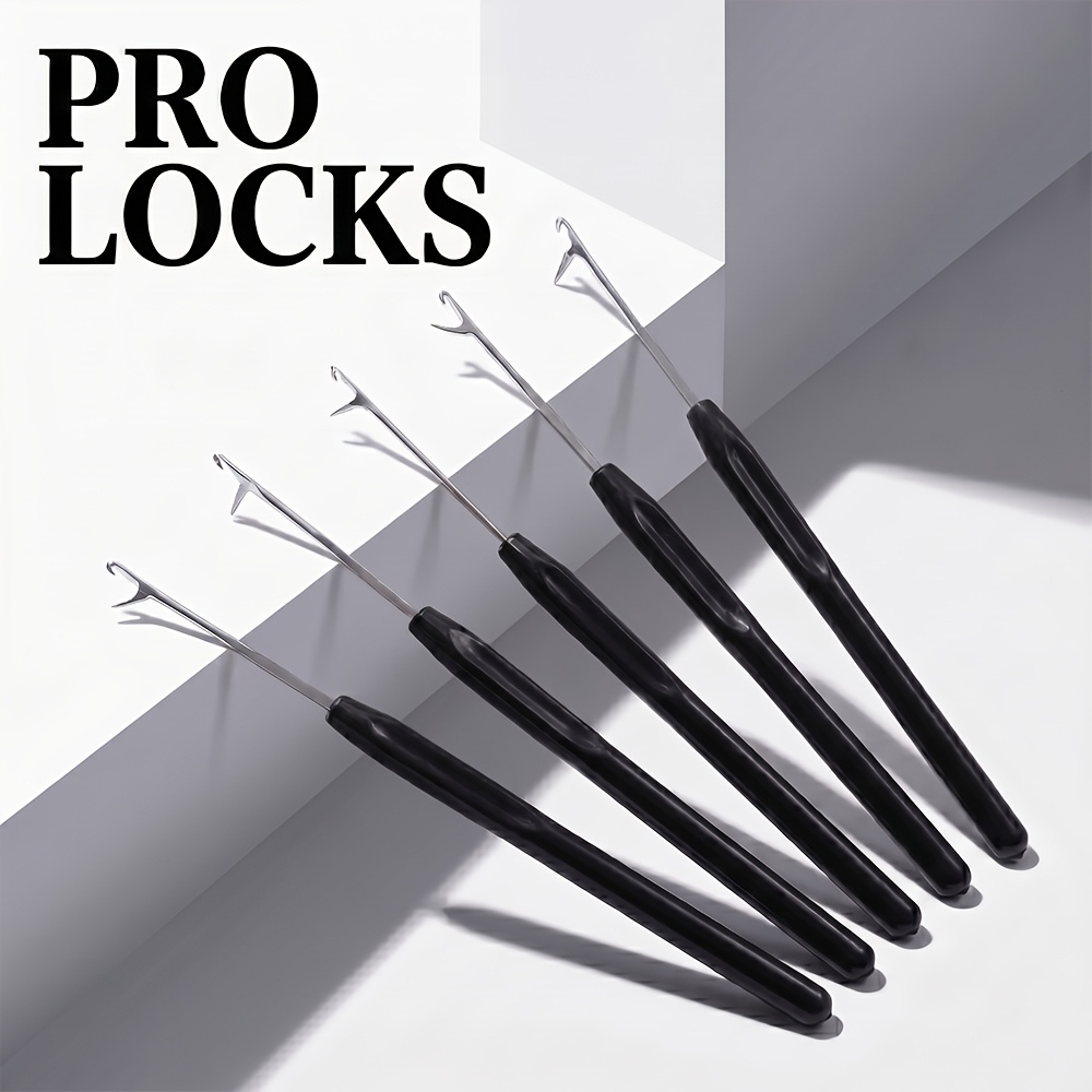 TEMU 5pcs Latch Hook Needle For Hair Extension Crochet Hook For Braids Dreadlocks Tool With Black Plastic Handle Stainless Steel Hair Braiding Tool