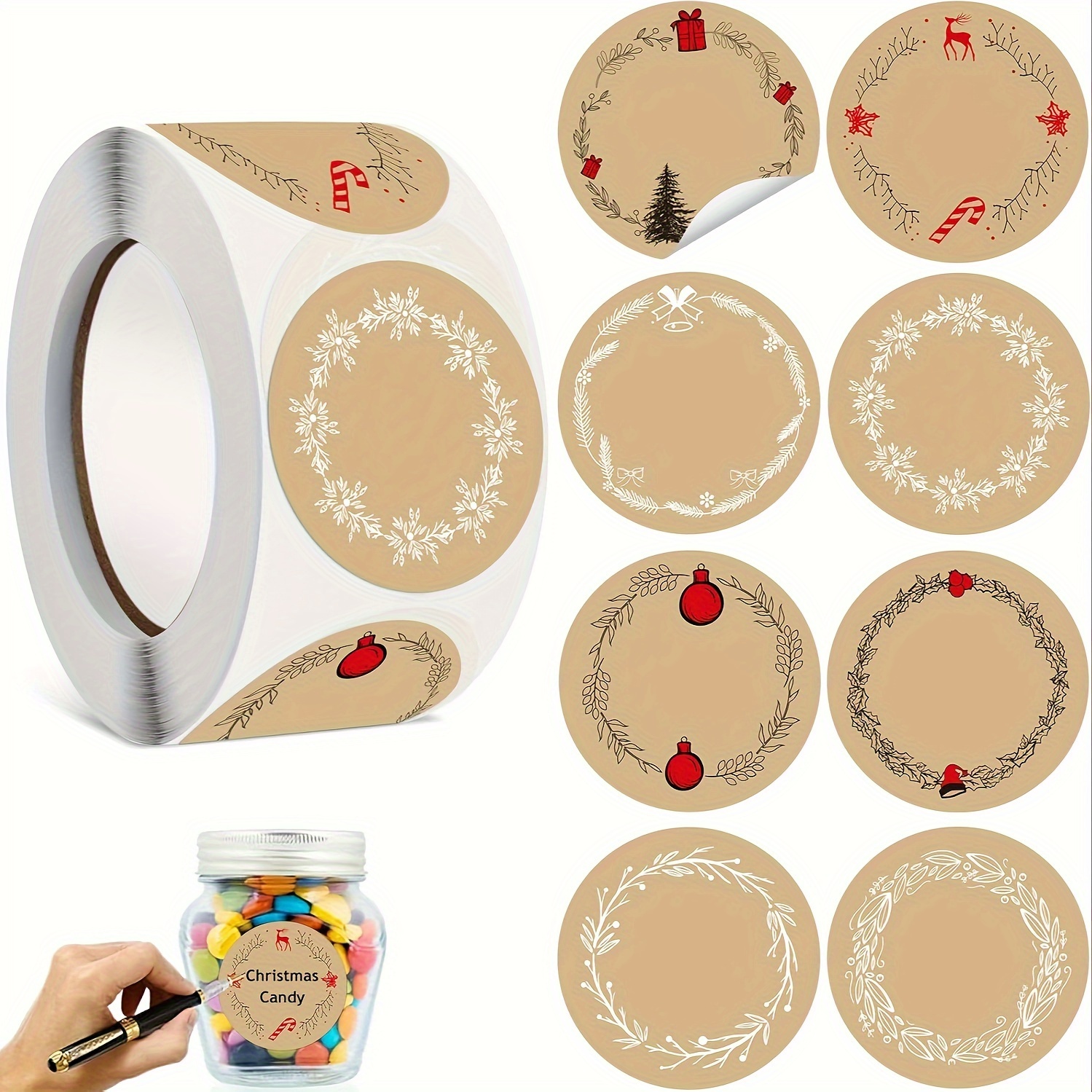 Image of 500 Stück Christmas Stickers, 4cm Christmas Stickers, Christmas Stickers, Round Gift Stickers Merry Christmas Labels Paper, For Christmas Party Decoration Gift Packaging