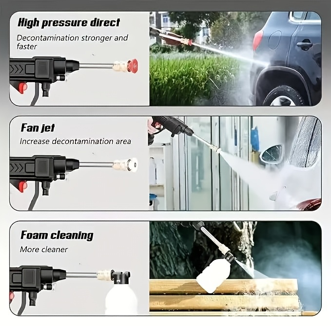 Lave-auto électrique haute pression sans fil portable avec pistolet à mousse, pistolet à eau haute pression pour lave-auto, lave-plancher de voiture sans fil à chargement