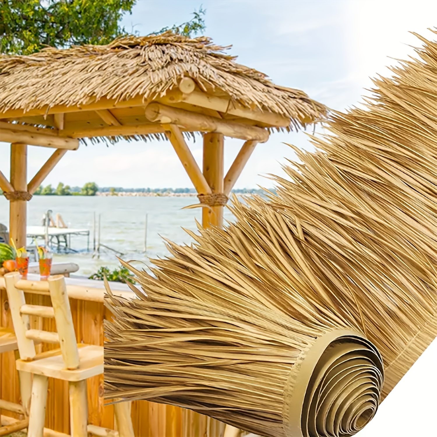 Image of Bar Roof Thatch Roll Artificial Thatch Straw Roof Palm Thatch For Outdoor Garden Hawaii Table Decoration Decking And Fencing, 0.5m X 10m