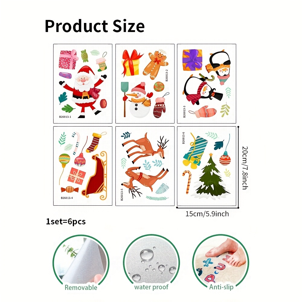 TEMU 6 Fogli/Set di Adesivi per Vasca da Bagno Opachi Antiscivolo, Adesivi con Motivo di , , , , Albero di Natale, Calze di Natale Natalizi, Adesivi