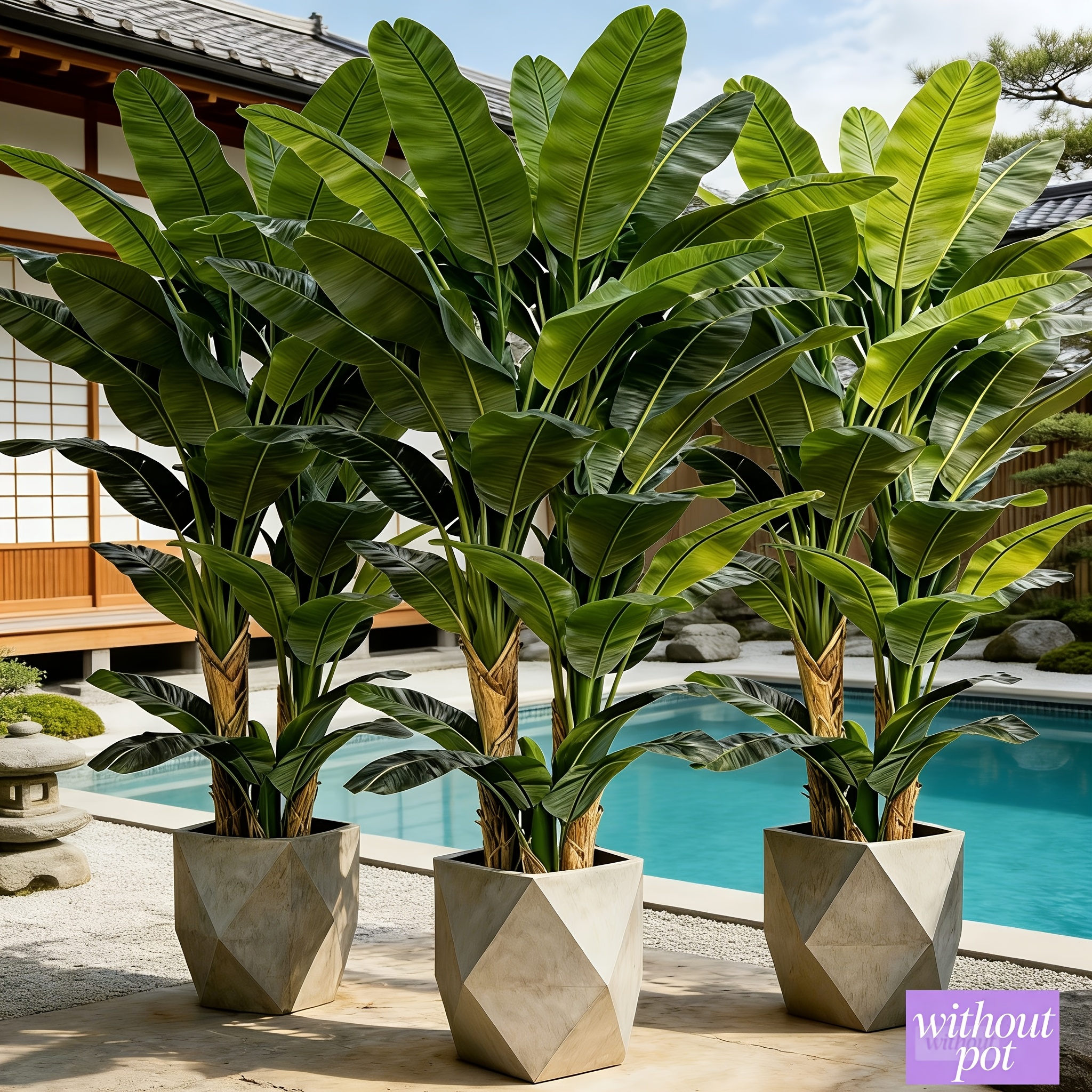 3pcs Set - Large Artificial Palm Trees - Outdoor Faux Greenery - Banana Tree | Broad, Lush Leaves and Branches, Maintenance-Free, Suitable for Indoor/Outdoor Decoration, Decor for Scenes Like Gardens, Courtyards, Living Rooms, Bedrooms