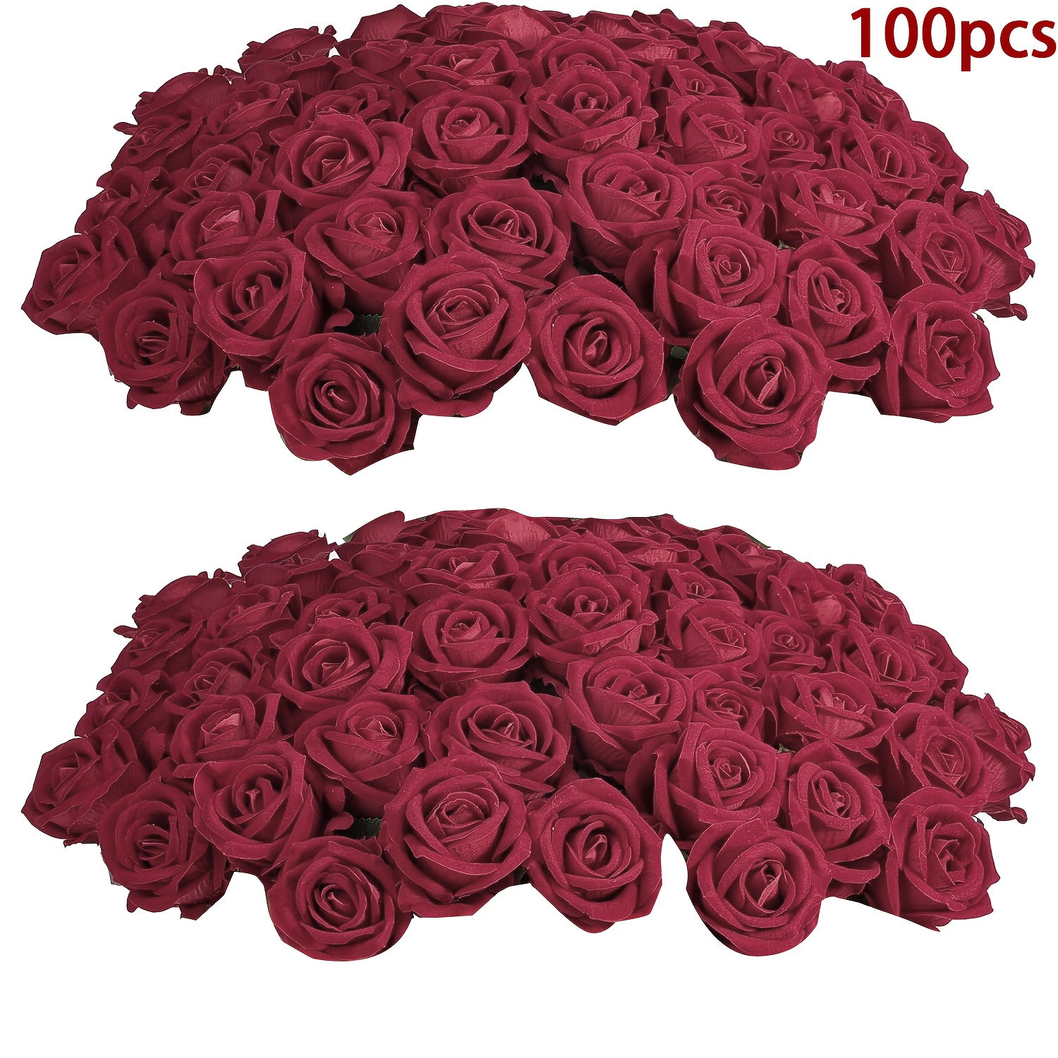 TEMU 100pcs Valentine's Day Artificial Rose Heads, Faux Rose Foam Flower Heads, Wine Red Roses, Suitable For Diy Home Wedding Decorations, Party