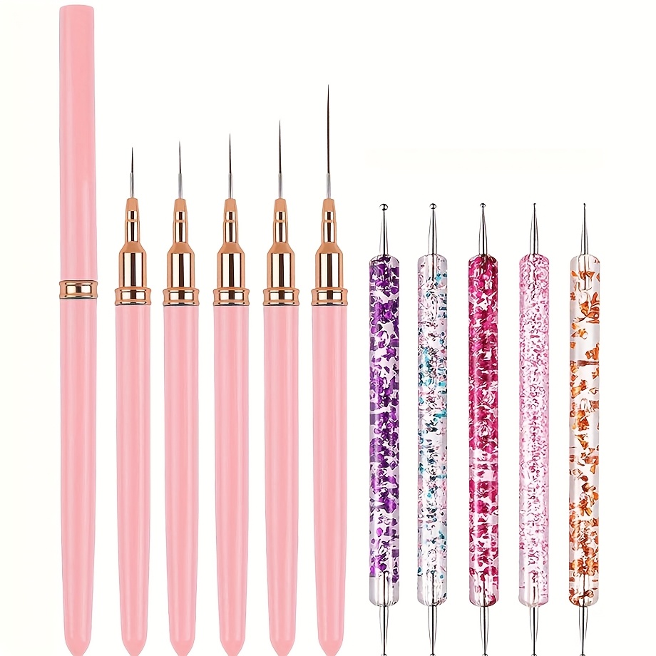 TEMU 10pcs Nail Art Brush Set - Double-ended Liner Brushes, Gel Painting Tools For Intricate Designs, Home & Professional Use, Nail Art Essentials|elegant Nail Art|durable Brushes