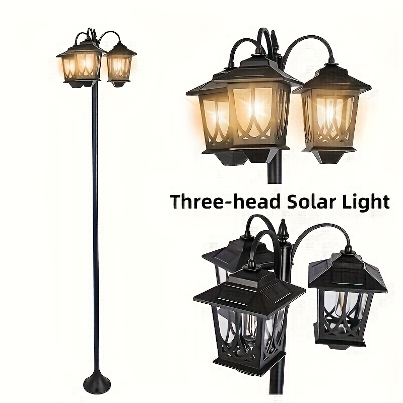 TEMU Lampadaire solaire à 3 têtes, lot de 1, luminaires solaires d'extérieur étanches de 73 pouces, lampadaire solaire vintage pour jardin, pelouse,