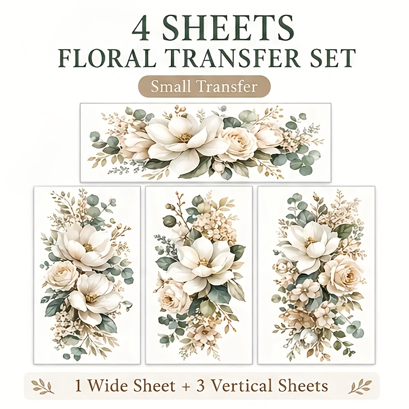 TEMU 4 Sheets Floral Rub On Transfers For Crafts, Blue Hydrangea Or Vintage Furniture Transfer Stickers, 9.4 X 4.3 Inch Decorative Decals For Wood