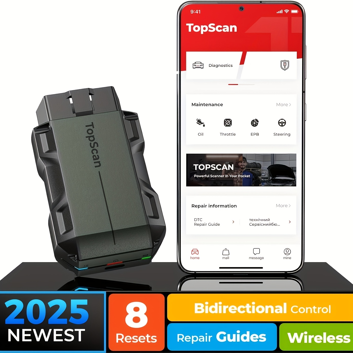 TEMU Wireless Diagnostic Tool Topdon Lite Scanner, 8 Reset, , Check Code Reader, Vehicle Performance Test, All Software 1 Year Free