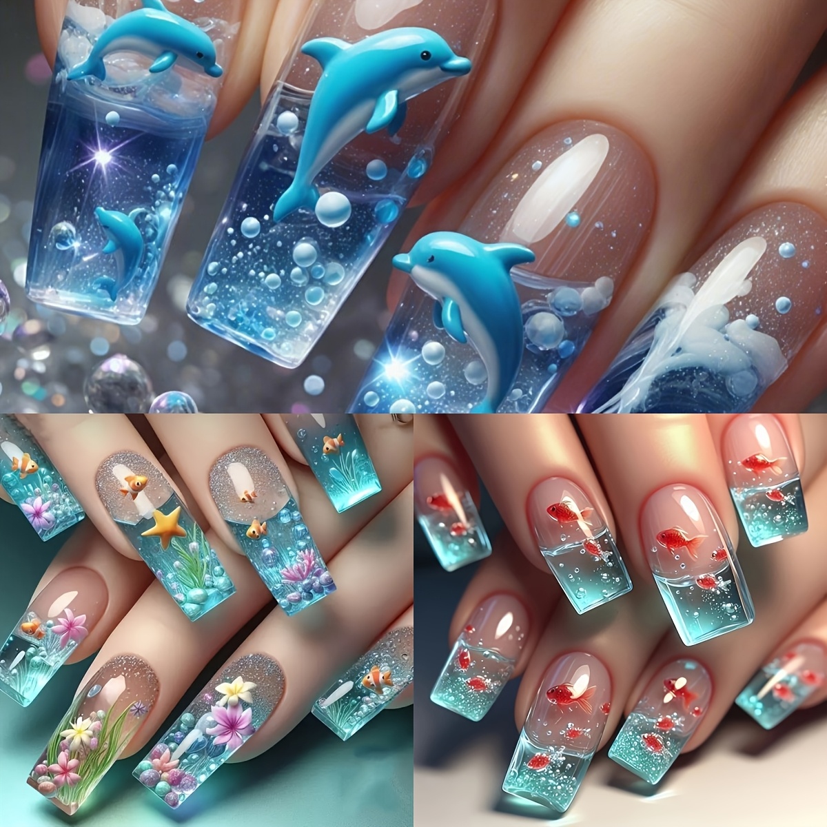 TEMU 72pcs Women's Nail Art Set Hand-painted Mixed Color Long Press-on Nails With Gradient , Reusable And Removable Fake Nails