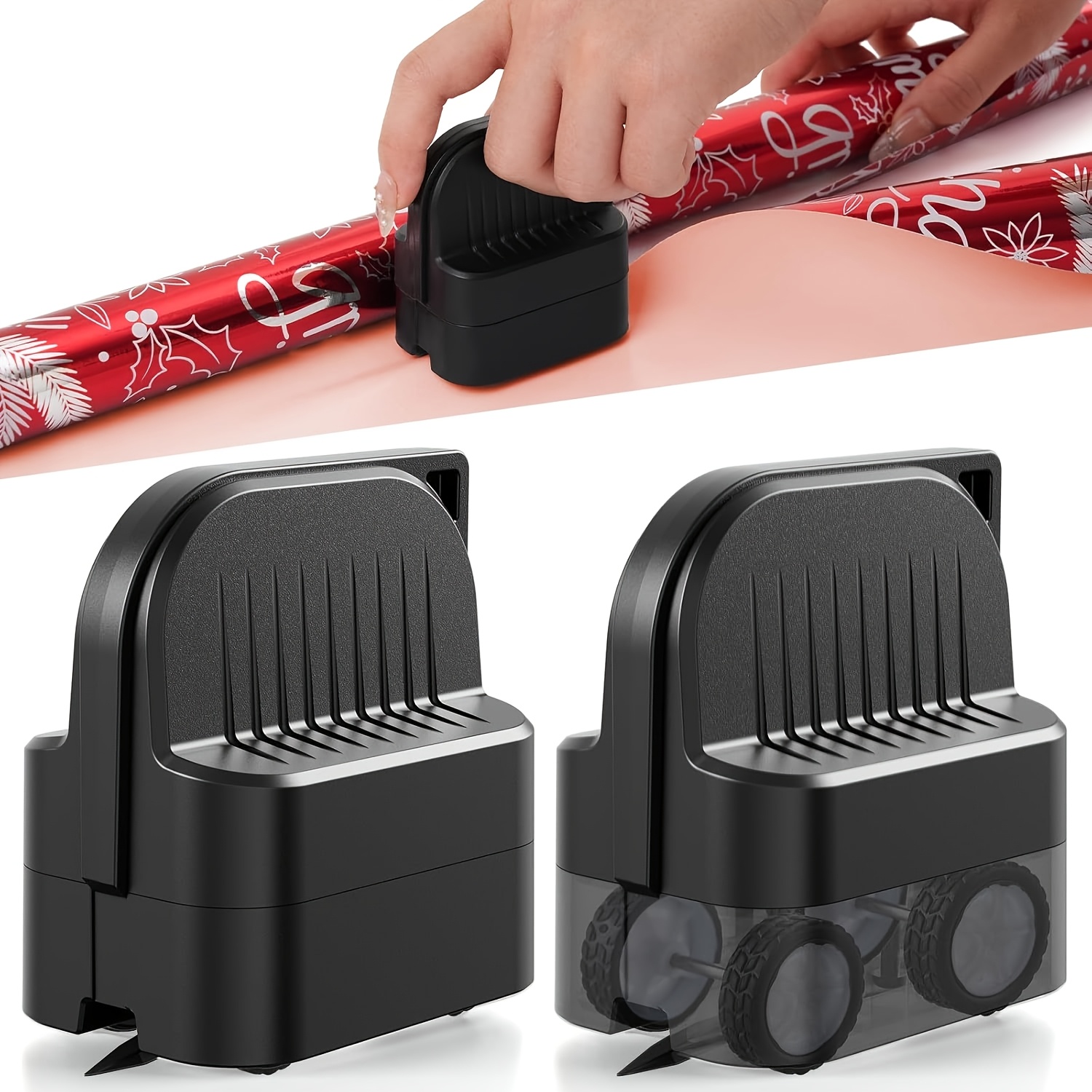 

2pcs Wheeled Wrapping Paper Cutter - Birthdays & Christmas, Fits All Rolls, Includes 2 Extra Blades, Black, Amazon And, Linear Gift Wrapping