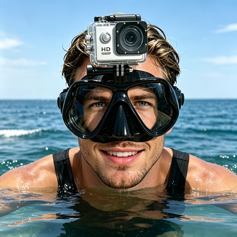 caméra   étanche à   [  carte tf] pour   avec kit daccessoires de fixation - casque, poignet, sports nautiques, neige, cadeau de noël idéal pour hommes et femmes Détails du produit 1