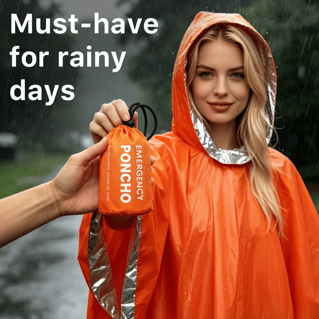TEMU Orange And Green Multi-functional Outdoor Portable Hooded Poncho, Reusable, Suitable For Music Festivals, Outdoor Hiking, Mountaineering, Etc.