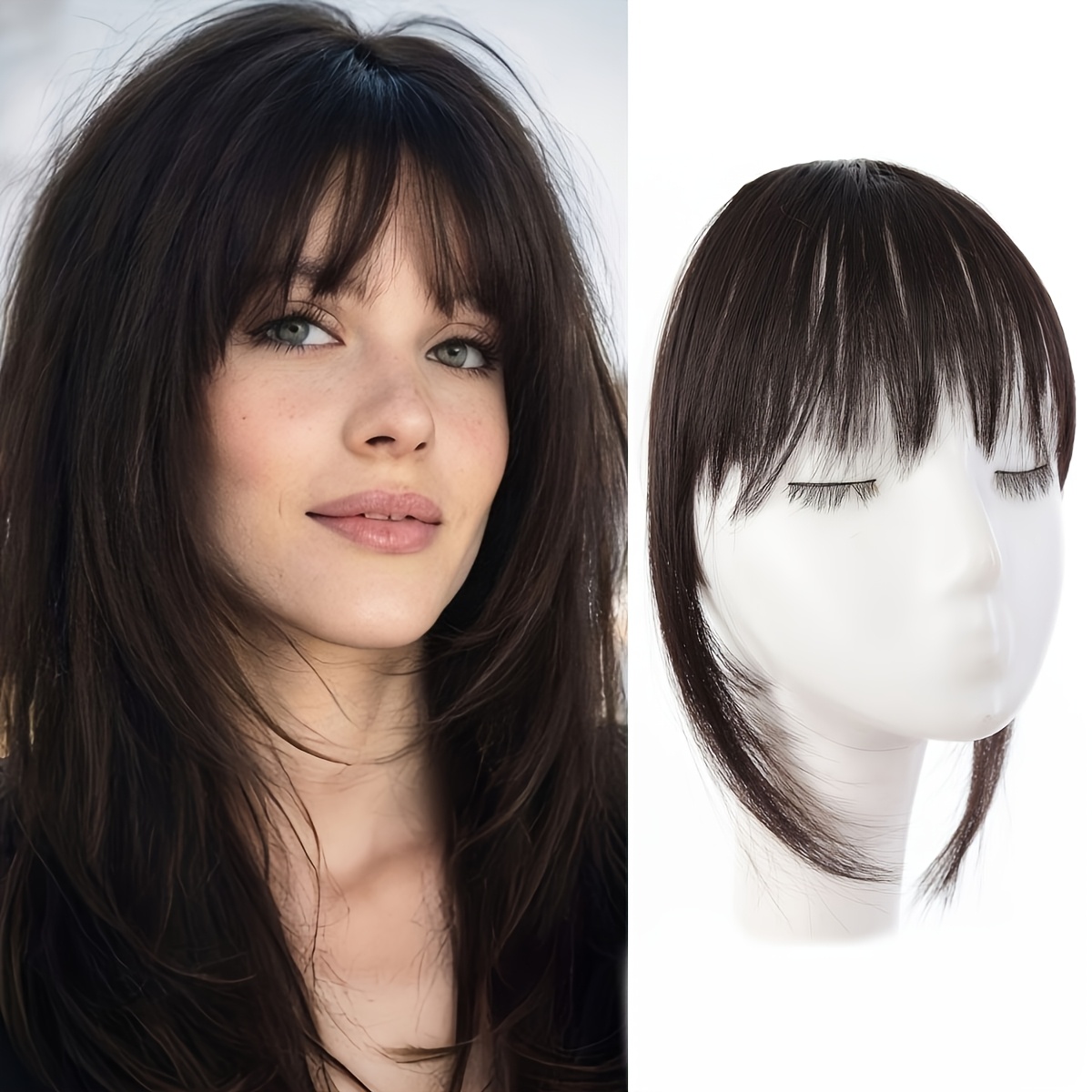 E-shop Clip-in Pony mit Schnurrbart | Air Fringe Haarverlängerung für Frauen | Unsichtbares synthetisches Haarteil