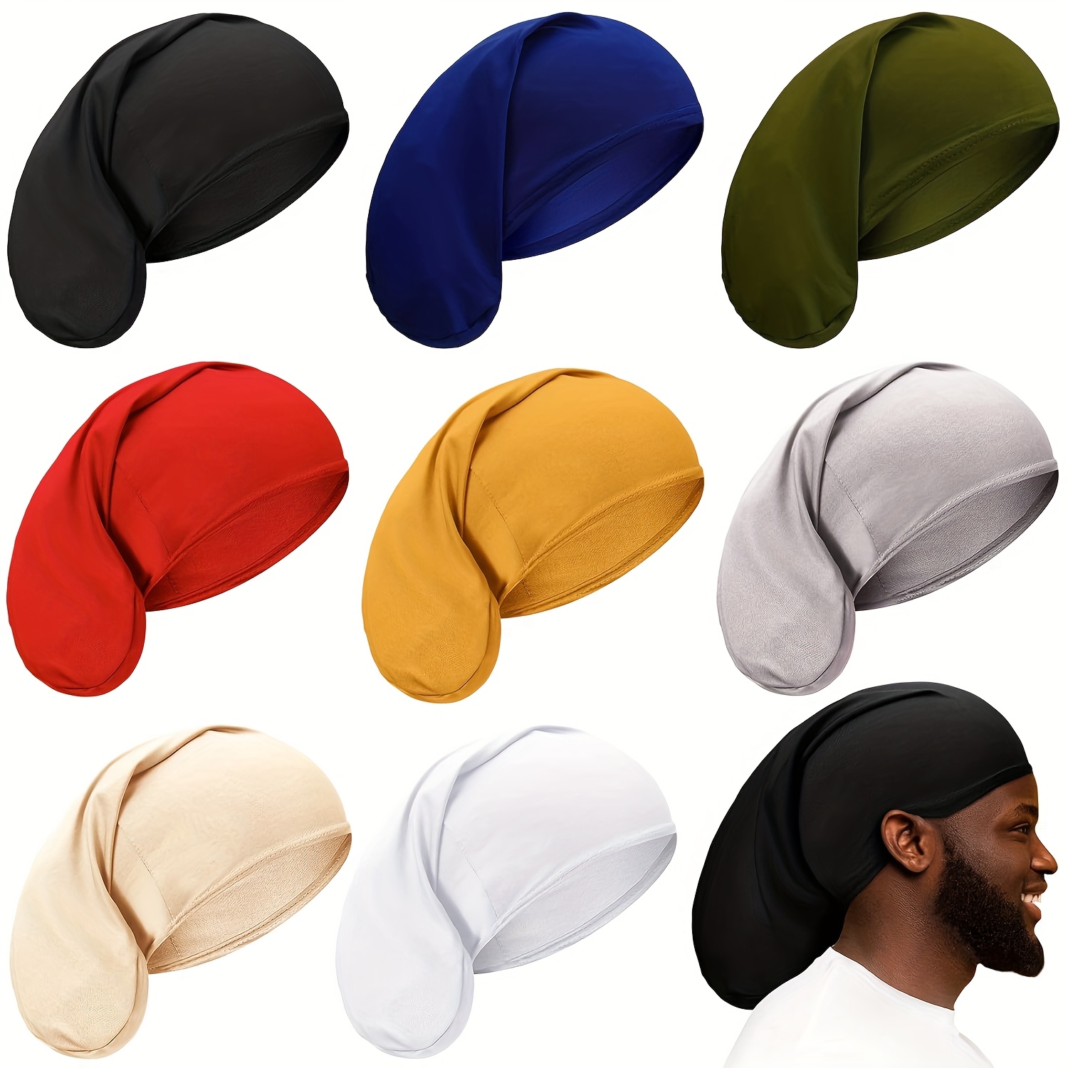 TEMU 8pcs Unisex Dreadlock Dreadlock Spandex Long Hair Dreads Head Wrap Sleep Bonnet Full Cover For Men, 15 X 9 Inch (multi Color)