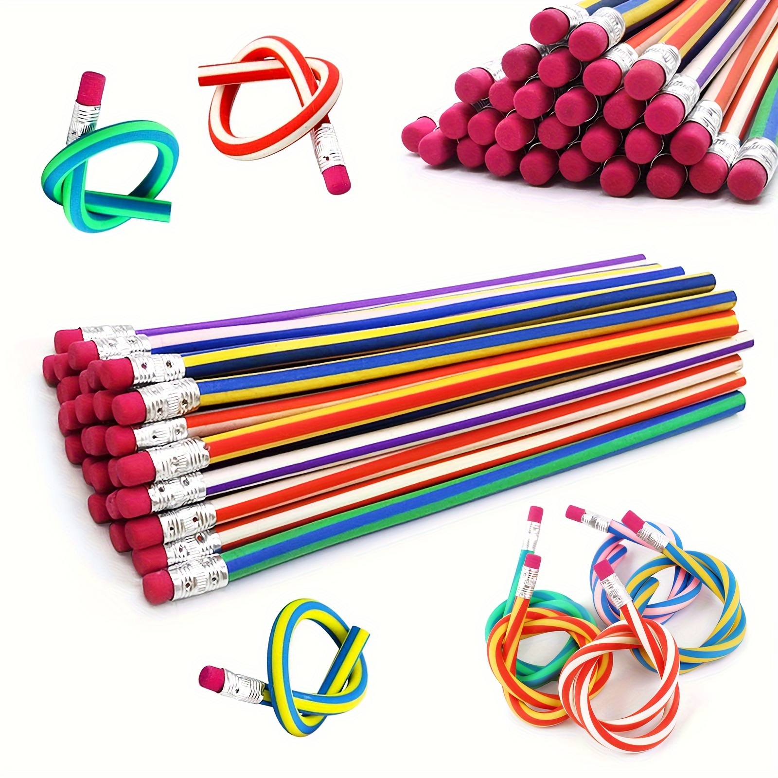 

35pcs Flexible Soft Pencils, Magic Curved Pencils, Assorted Colors For Birthday Party Favors And Bulk Carnival Prizes