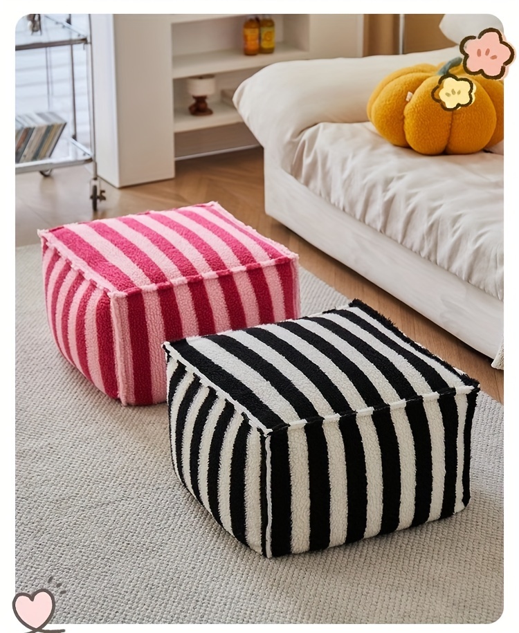 1  foam stool cushion knitted non wooden electricity free for living room floor shoe changing tatami red black striped design decorative seating striped pattern soft seating details 6