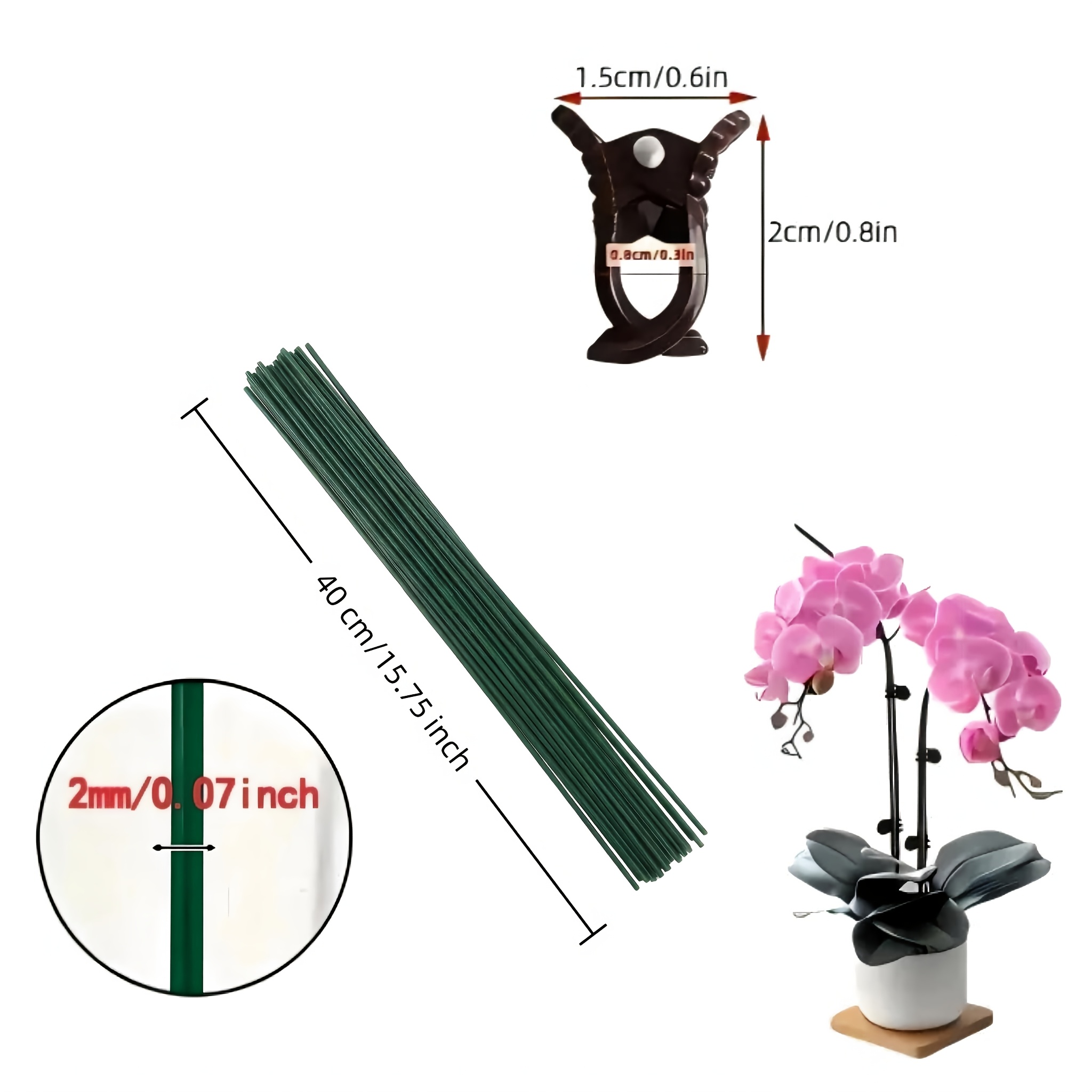 TEMU 20/30pcs Plant Support Rods 40/60pcs Plant Clips Plant Support Rod Single Stem Stick Orchid Clip Suitable For Indoor And Outdoor Flowers Aid