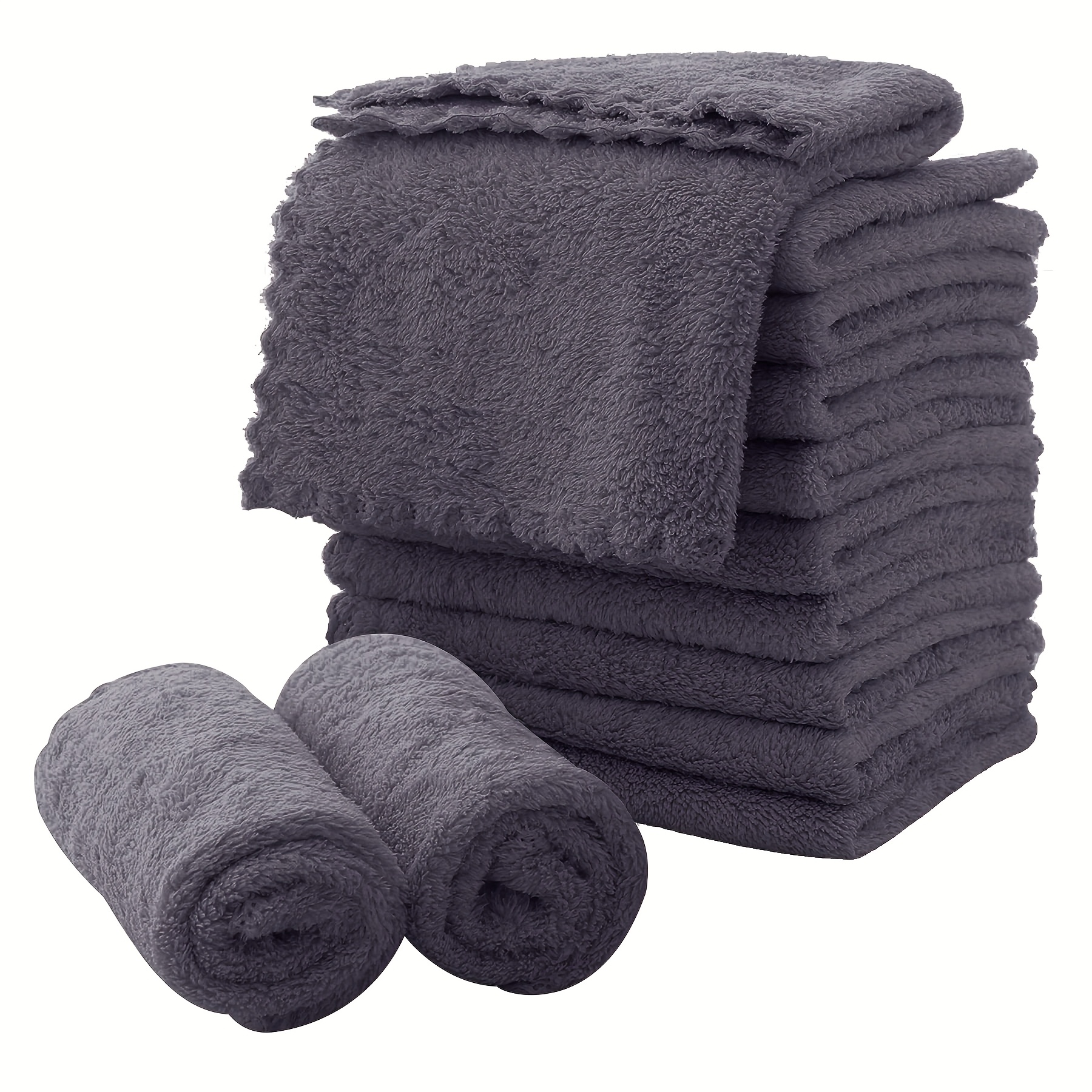 TEMU 12pcs Ultra Washcloths, Highly Absorbent Coral Velvet Bathroom Wash Clothes, Small Towels, Makeup Remover & Facial Cleansing, Dishwashing, Table