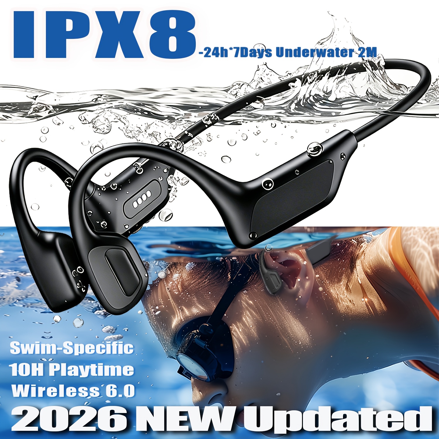 2026   conduction headphones ipx8 swimming grade 10h playtime 40 volume increase     wireless open ear headphones for swimming running cycling