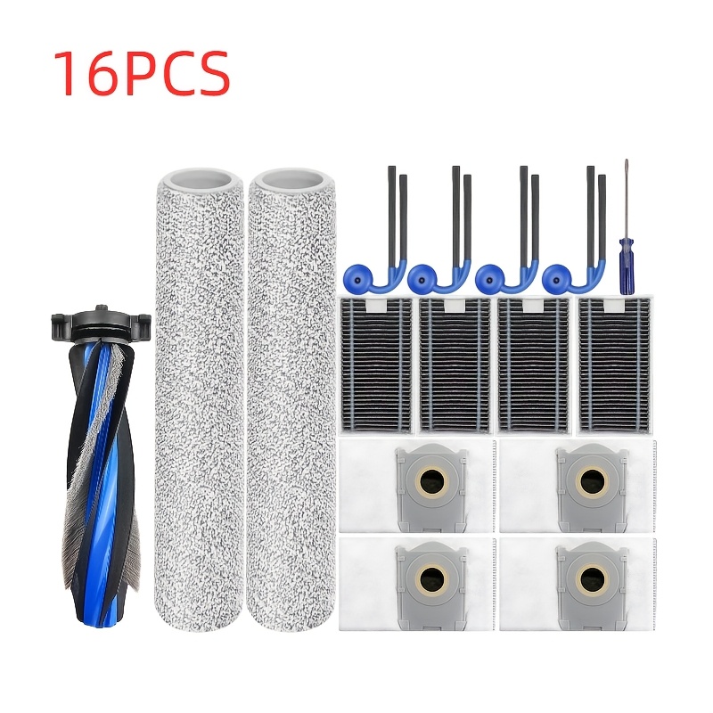 TEMU Replacement Kit For T90 Pro Omni Floor Sweeper Accessories: 1 Main Brush, 2 Drum Cloths, 4 Side Brushes, 4 Filters, 4 Dust Bags, 1 Screwdriver