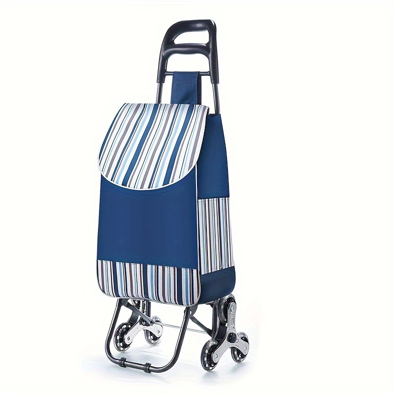 TEMU 1pc Foldable Heavy-duty Shopping Trolley Cart, Stair-climbing Handcart Supermarket Shopping Cart, Spacious Polyester Bag, Detachable Hand Truck