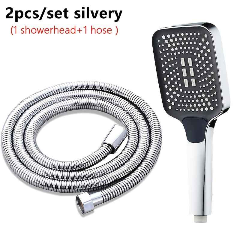 Image of 3-gear Pressurized Shower Head With 1.5m Hose. Nozzles Anti-clog. Soft Mixed Sprays Universal Bathroom Shower Accessory. For Shower Use