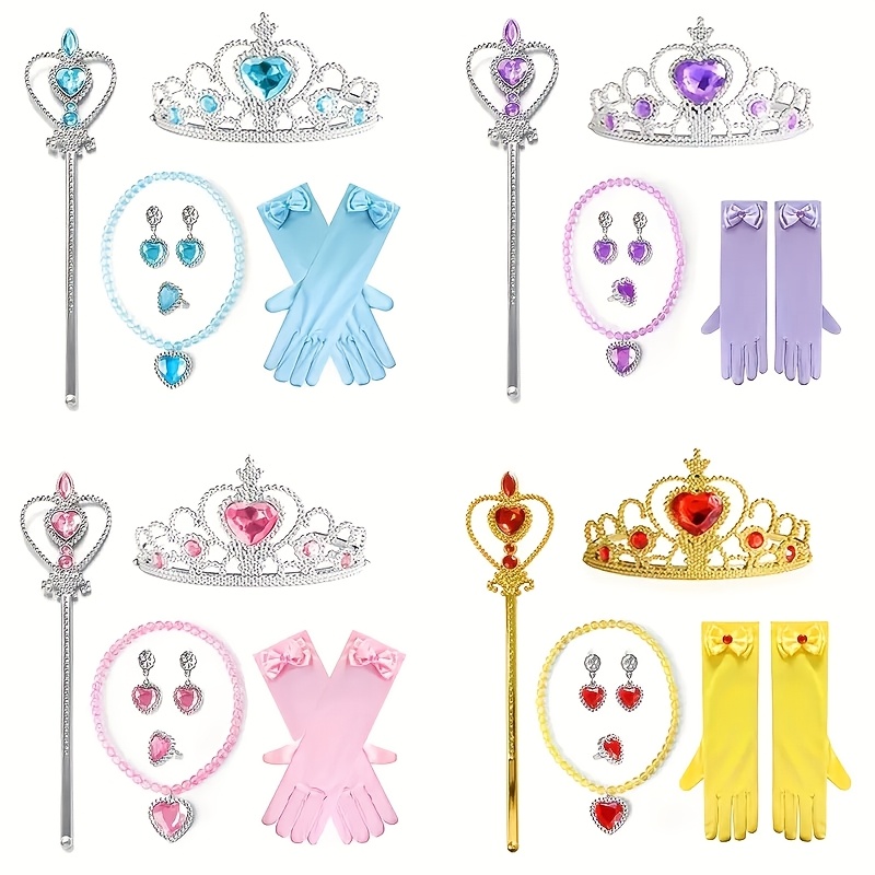 

Set For Girls, Featuring A Sparkling Heart-shaped Pendant Necklace, A Crown, And A Magic Wand - Polyester - Birthday Costumes.