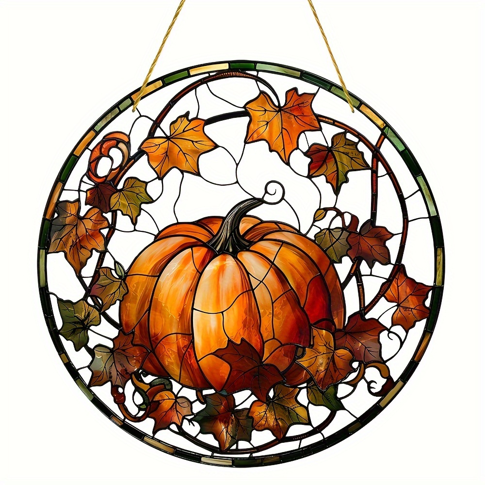 

Pumpkin Suncatcher 8 Inch - Acrylic Window Hangings Art, Seasonal Decor For Wall, Porch, Garden, Bar, Home - Weather-resistant Stained Glass Style Decoration, Gift For Friends And Family