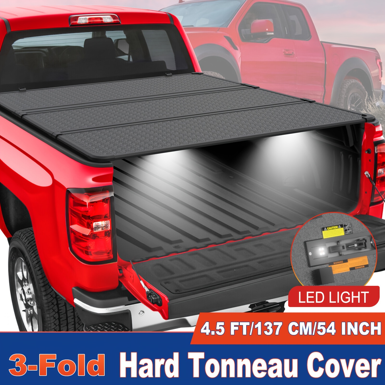 

4.5/4.6ft Hard Solid Tonneau Cover 3-fold For Truck Bed 2022-2024