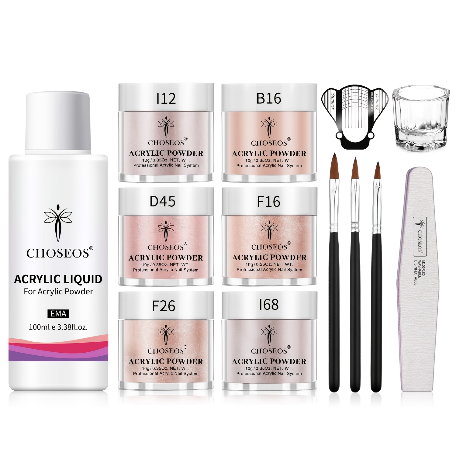 Long-lasting Shine & Durable: 0. × 6 Color Acrylic Nail Powder + 3.38fl.oz × 1 Liquid + 25pcs Manicure Tool Set For Home & Salon Use