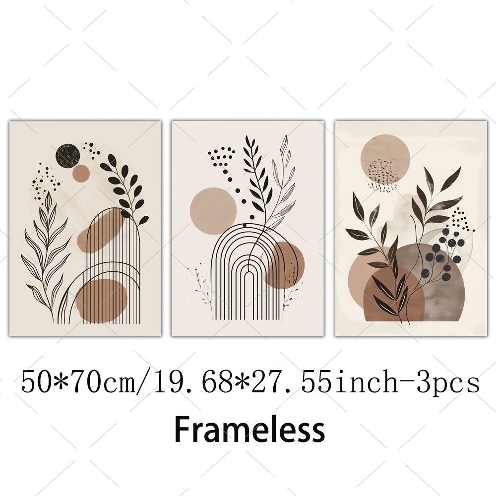3pcs Bohemian Plant Painting, Frameless High-quality Canvas Print Wall Art, Simple Wall Decoration Painting, Painting Modern Minimalist Bedroom Office Decoration