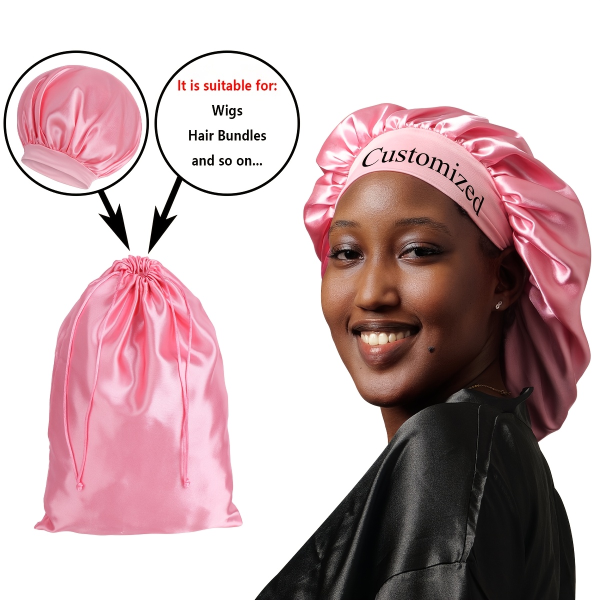 

Deejey Customized Satin Sleeping Bonnet For Women, Wide Brimmed Hair Care Cap With Storage Bag For Wigs And Bundles, Soft Daily Bonnet, Perfect Gift For Couples, Friends,