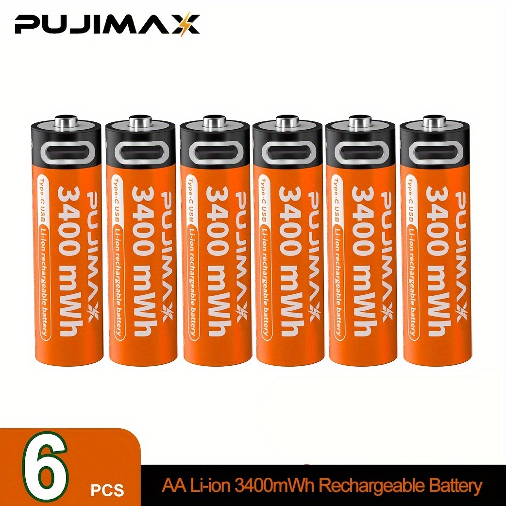 Image of Pujimax Brand Aaa1100mwh/aa3400mwh, 2pcs/6pcs, Rechargeable Lithium Battery, 1500 Cycle Life, Suitable For Most Smart Devices , Cable And Battery Storage Box When Placing An Order, , First Come First