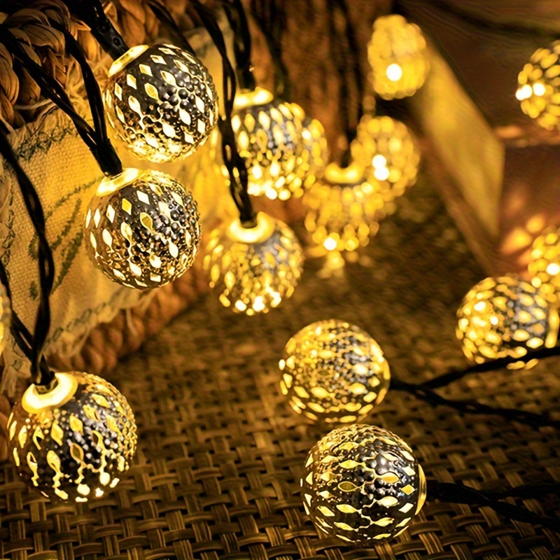 

16.4ft Solar-powered Moroccan Ball String Lights With 20 Leds - Waterproof, Touch Control, 8 Modes For Outdoor Garden, Terrace, Tent, Carnival & Christmas Decor