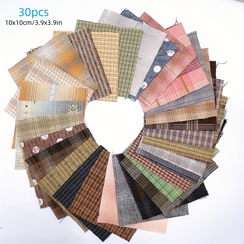 TEMU 30pcs Vintage Checkered Craft Fabric Bundle, 10x10cm/3.9x3.9in, Pre-cut Squares, Assorted Random Colors And Patterns Textiles, Sewing Supplies