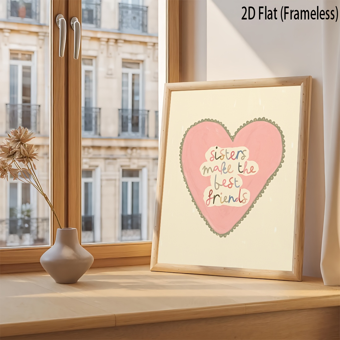 TEMU 2d Flat, 1pc Sisters Are The Wall Art Poster - Nordic Kids Room Decor With Frameless Canvas Painting, Soft- Heart Suitable For, Bedroom, For
