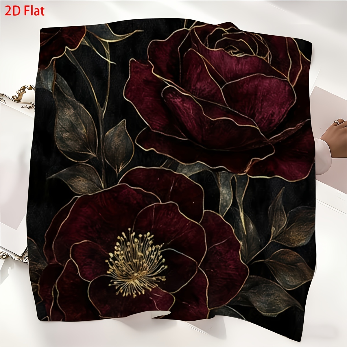 Women's Dark Red Rose Square Scarf, Elegant and Reusable