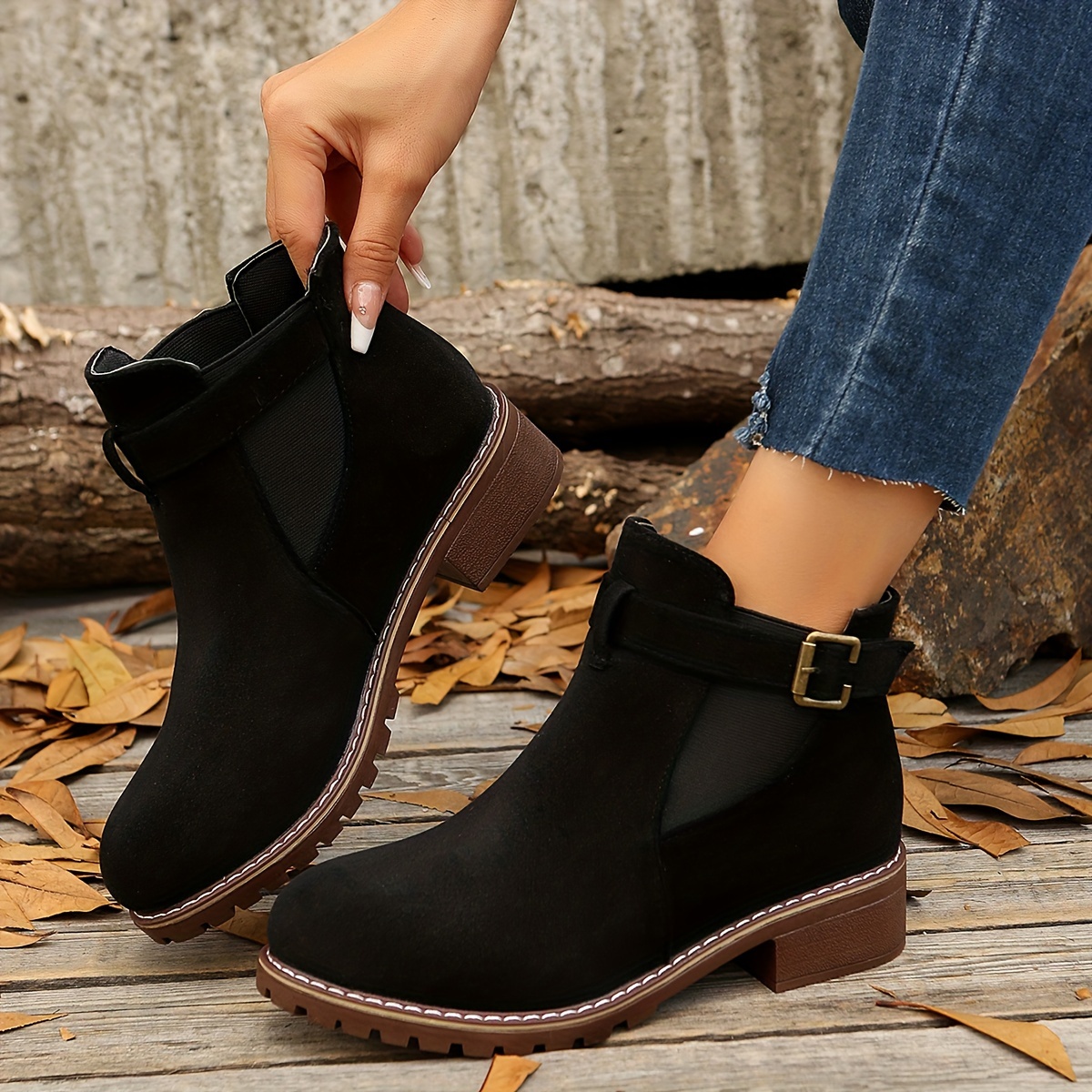 

Women' Ankle Boots, Strap Chunky Heel Short Boots For Autumn And Winter